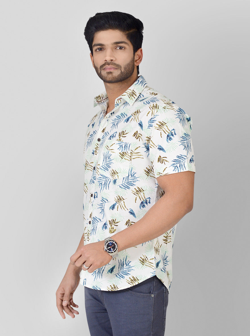 White Printed Slim Fit Casual Shirt | Greenfibre