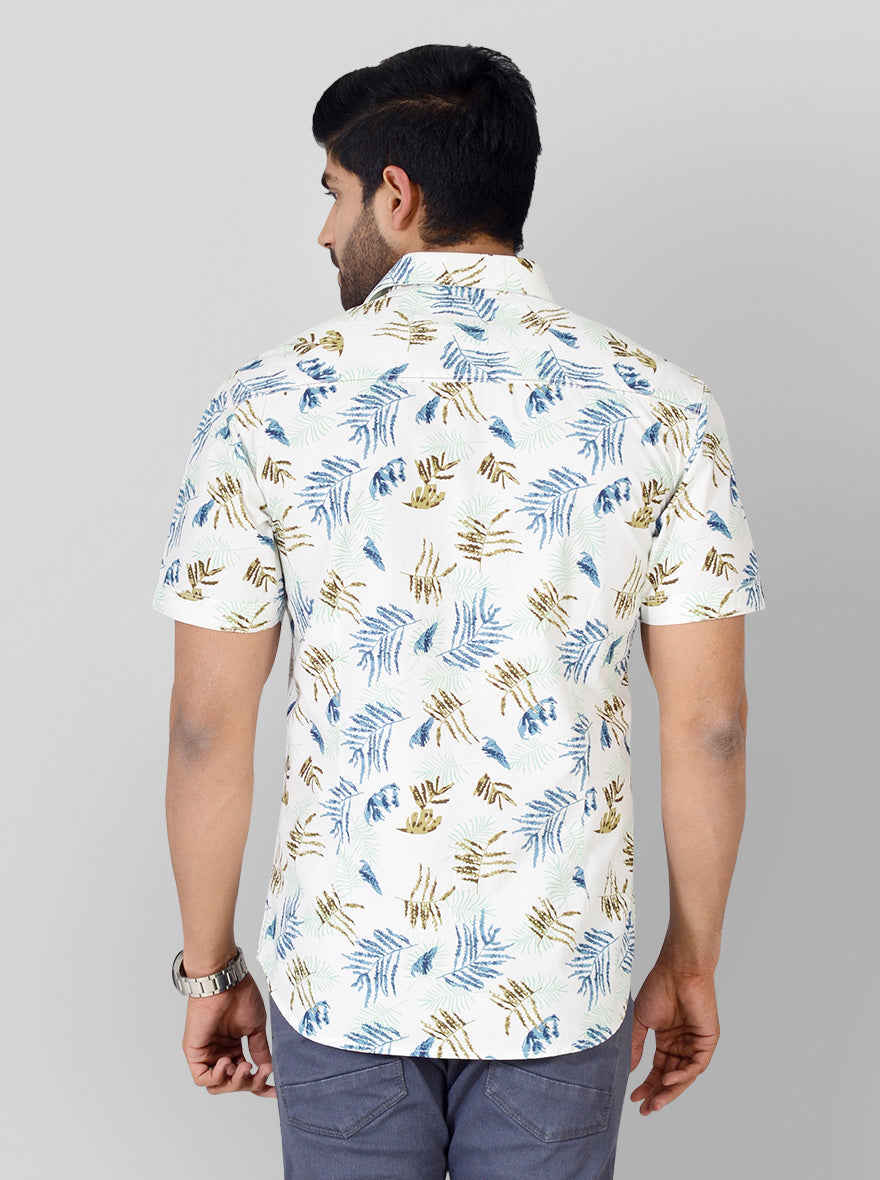 White Printed Slim Fit Casual Shirt | Greenfibre