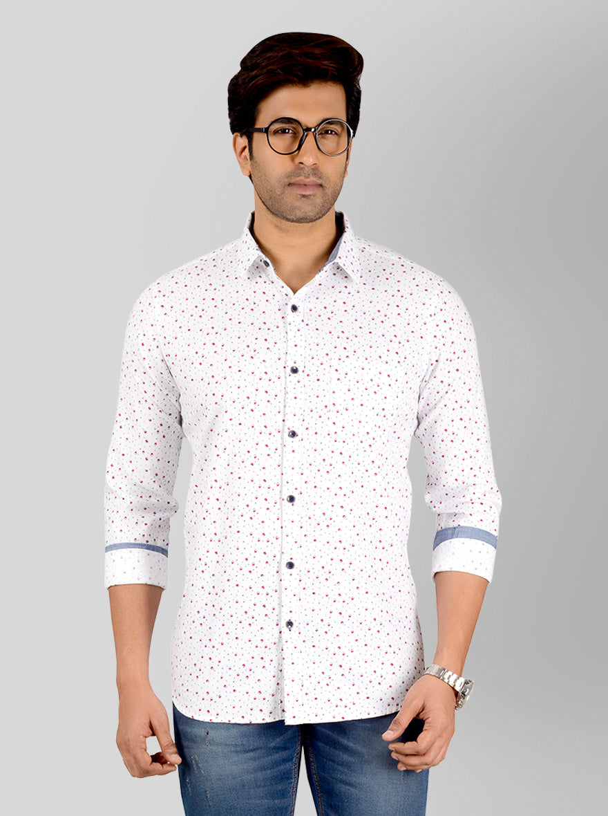 White Printed Slim Fit Casual Shirt | JB Sport