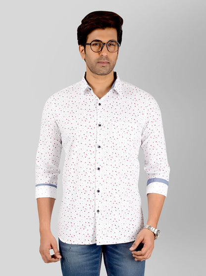 White Printed Slim Fit Casual Shirt | JB Sport