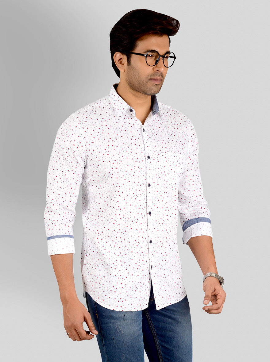 White Printed Slim Fit Casual Shirt | JB Sport