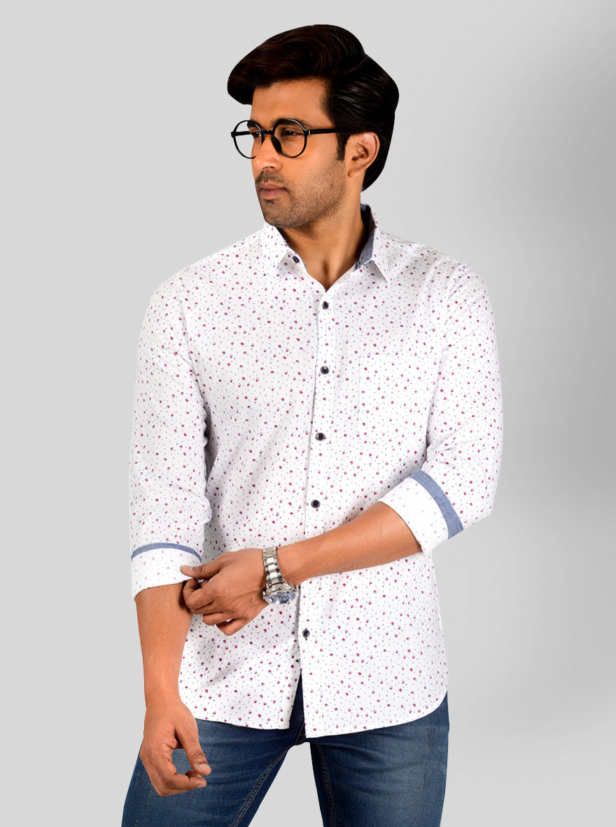 White Printed Slim Fit Casual Shirt | JB Sport