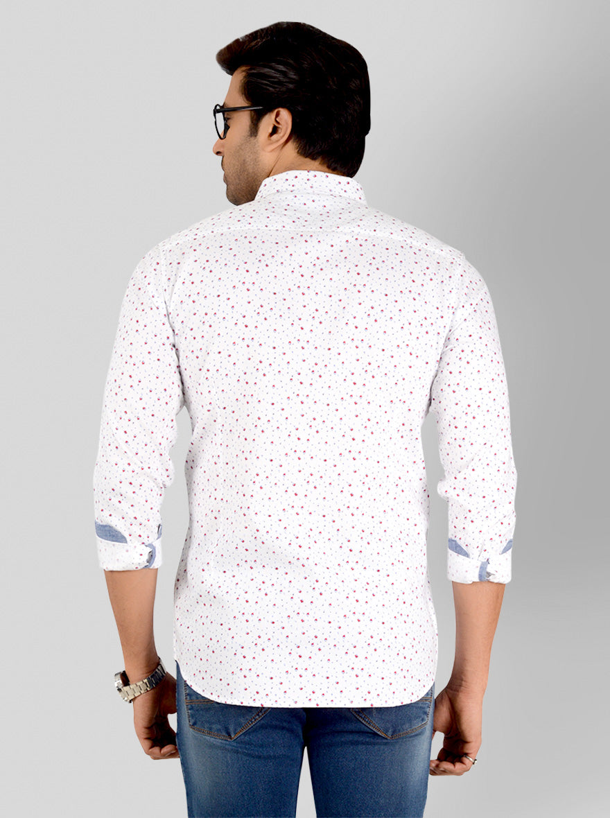 White Printed Slim Fit Casual Shirt | JB Sport