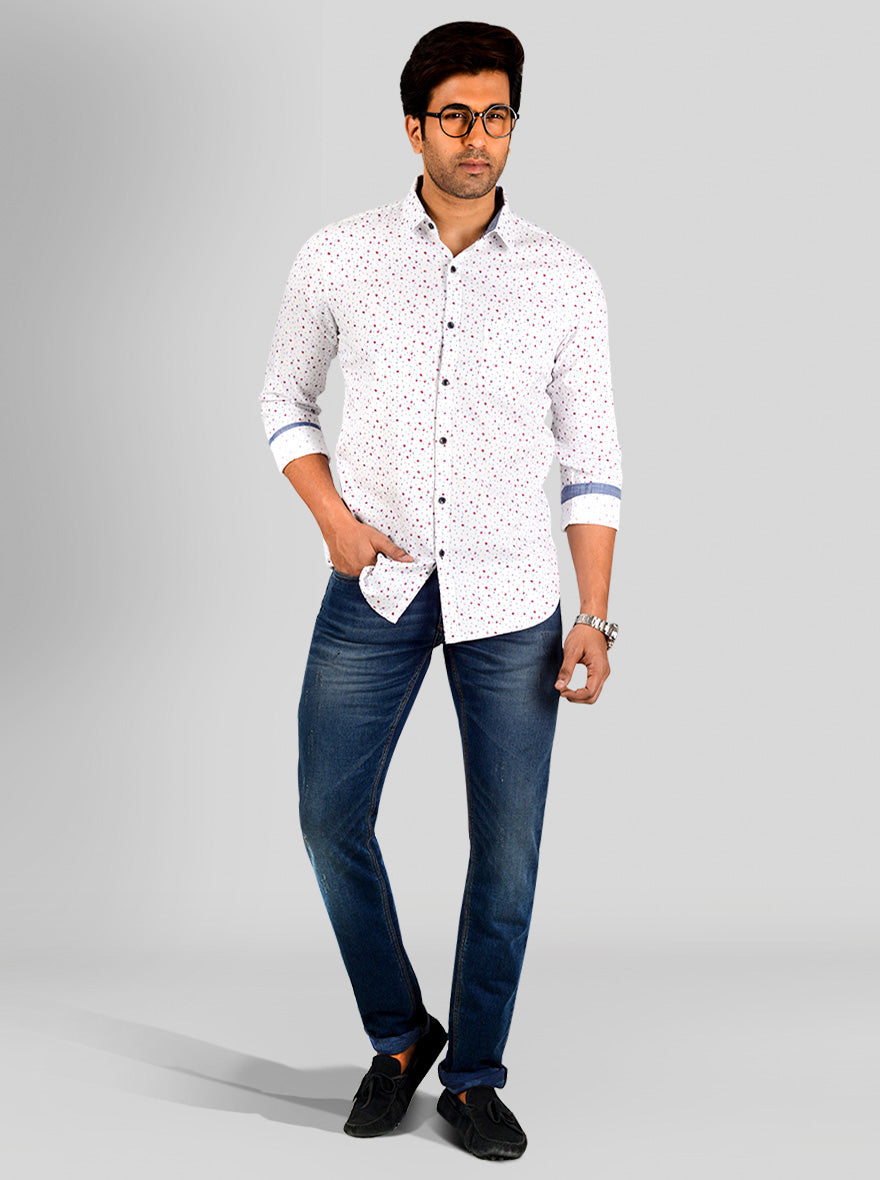 White Printed Slim Fit Casual Shirt | JB Sport