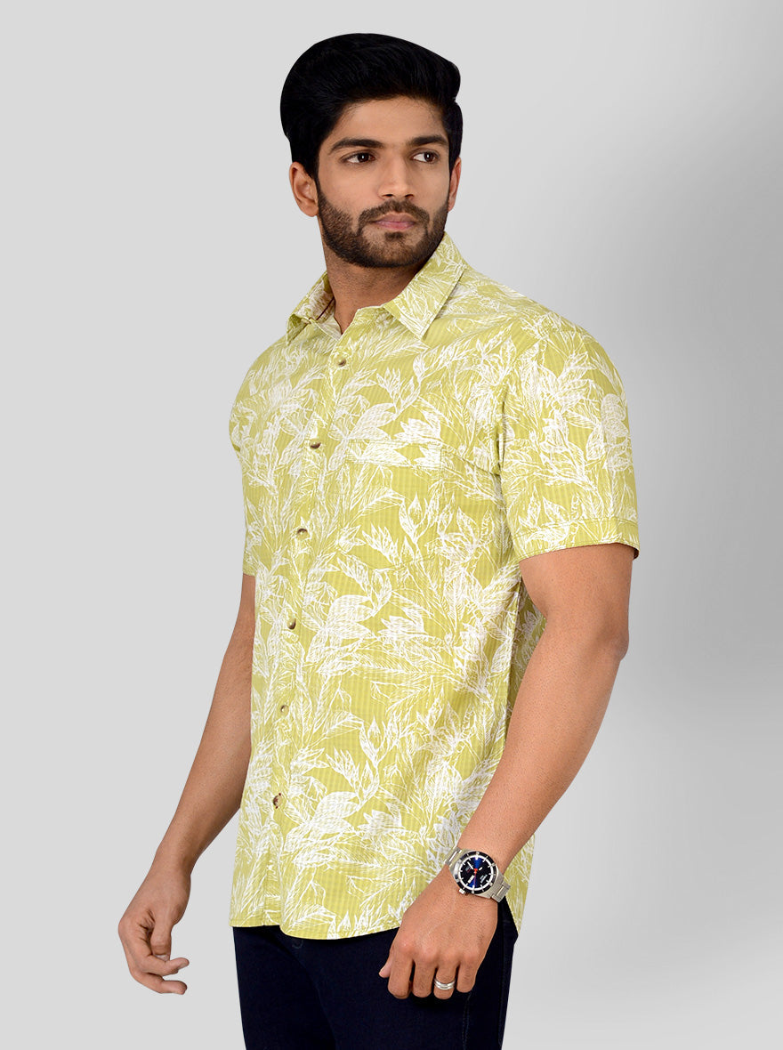 Leaf Green Printed Slim Fit Casual Shirt | Greenfibre