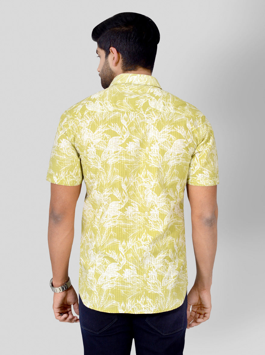 Leaf Green Printed Slim Fit Casual Shirt | Greenfibre