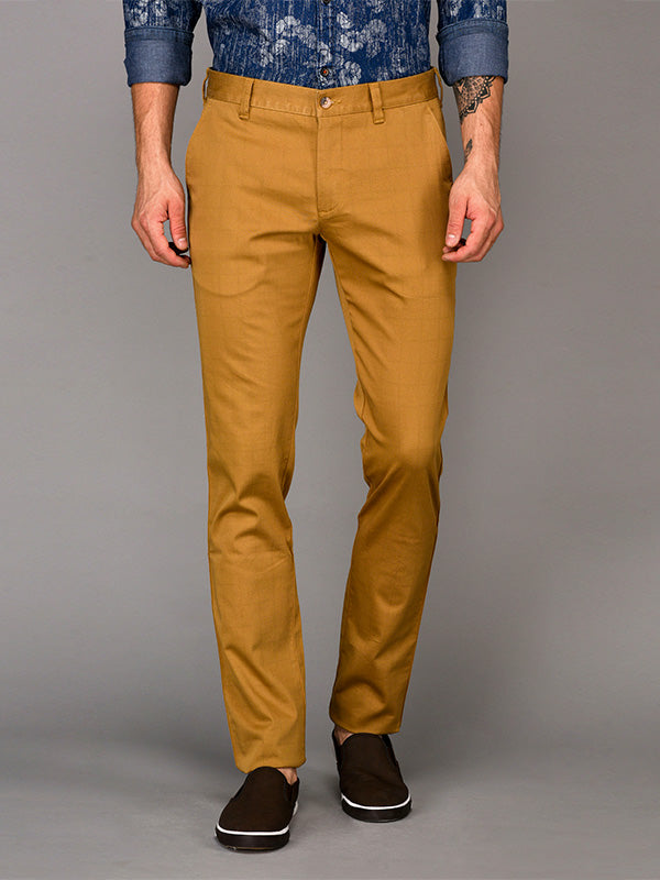 Greenfibre Khaki Printed Slim Fit Casual Trouser