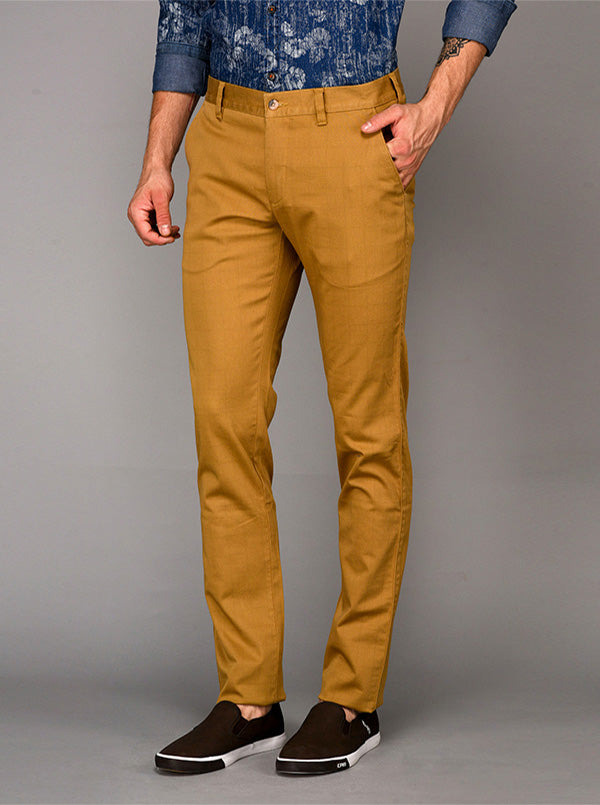 Greenfibre Khaki Printed Slim Fit Casual Trouser