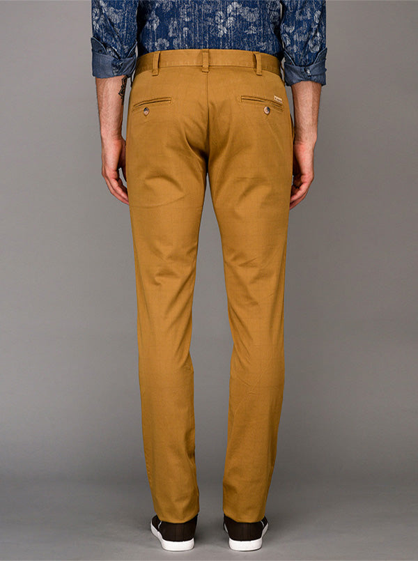 Greenfibre Khaki Printed Slim Fit Casual Trouser