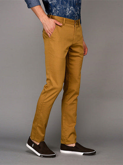 Greenfibre Khaki Printed Slim Fit Casual Trouser