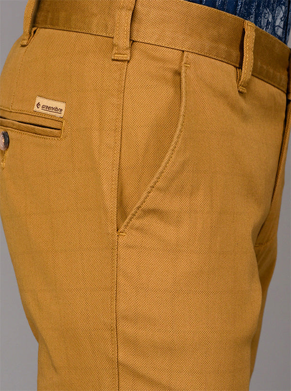 Greenfibre Khaki Printed Slim Fit Casual Trouser