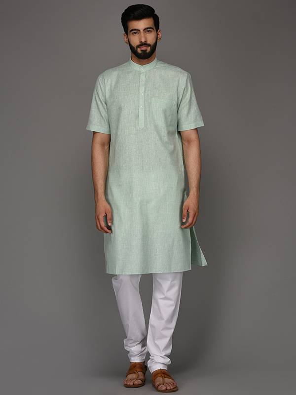 JadeBlue Light Green Solid Regular Fit Modi Kurta