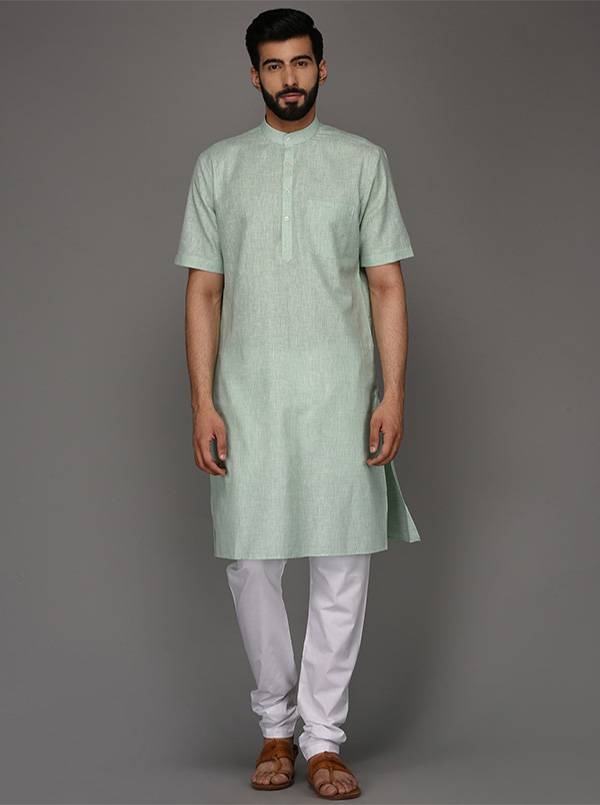 JadeBlue Light Green Solid Regular Fit Modi Kurta