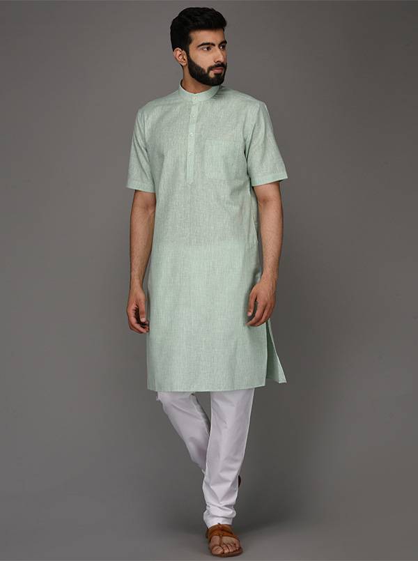 JadeBlue Light Green Solid Regular Fit Modi Kurta