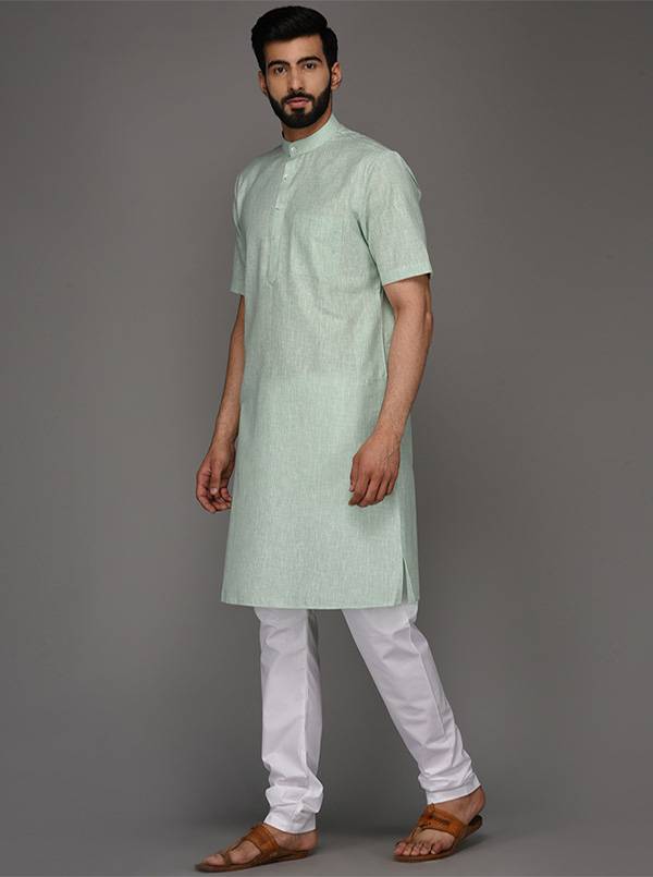 JadeBlue Light Green Solid Regular Fit Modi Kurta