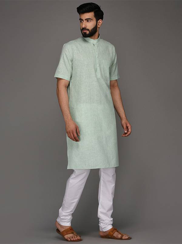 JadeBlue Light Green Solid Regular Fit Modi Kurta