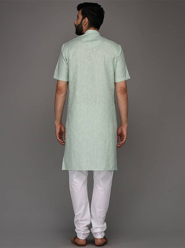 JadeBlue Light Green Solid Regular Fit Modi Kurta