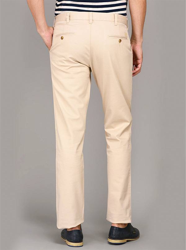 JadeBlue Cream Self Textured Regular Fit Casual Trouser