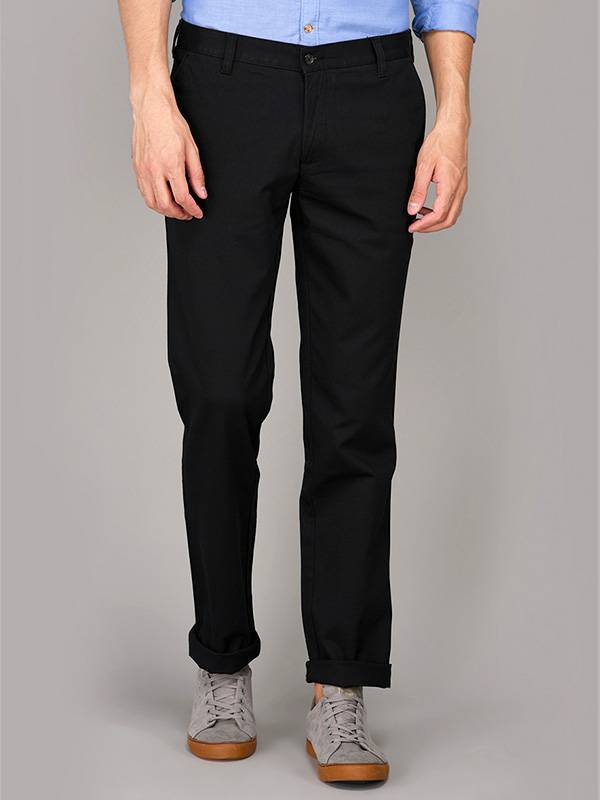 JadeBlue Black Self Textured Regular Fit Casual Trouser