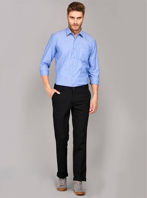 JadeBlue Black Self Textured Regular Fit Casual Trouser