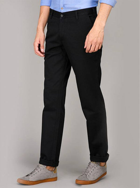 JadeBlue Black Self Textured Regular Fit Casual Trouser