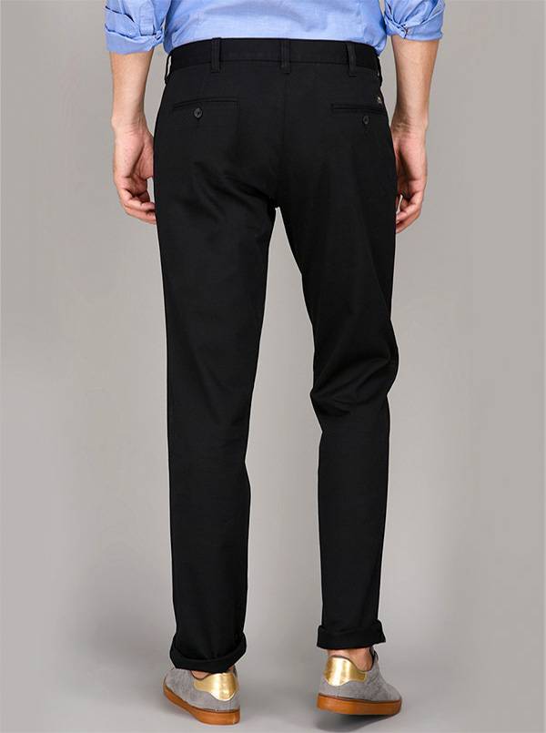 JadeBlue Black Self Textured Regular Fit Casual Trouser