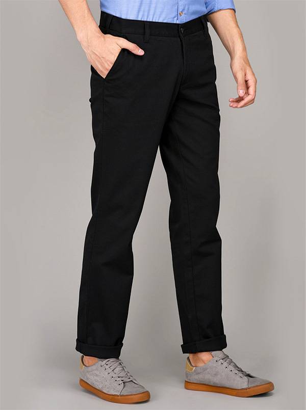 JadeBlue Black Self Textured Regular Fit Casual Trouser