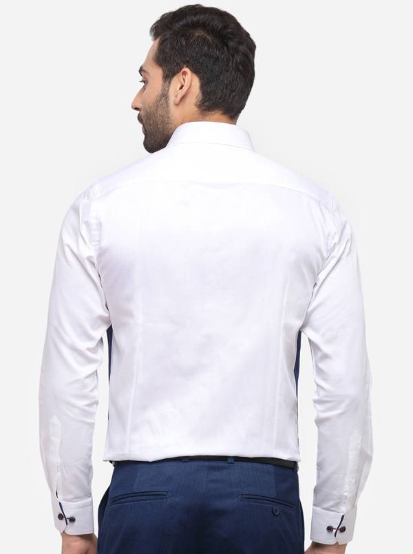 White & Blue Printed Slim Fit Party Wear Shirt | JB Studio