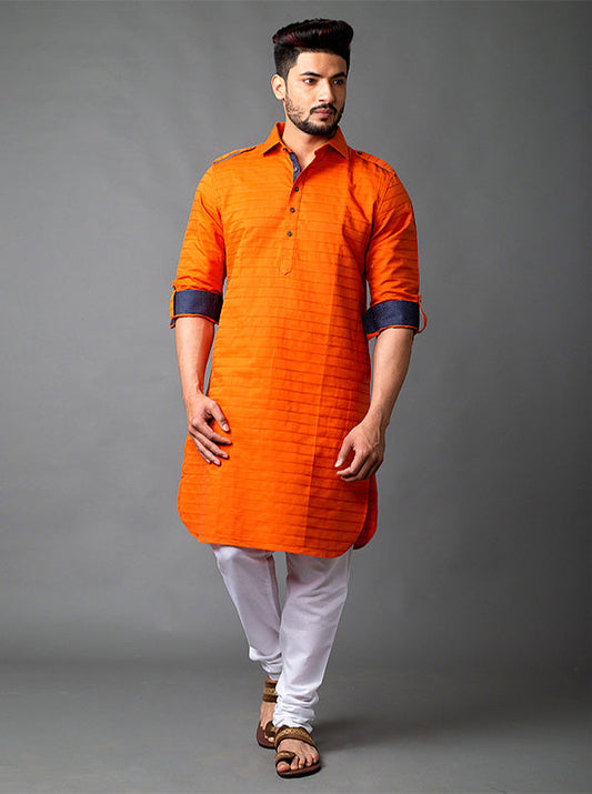 Bright Orange Pathani Kurta