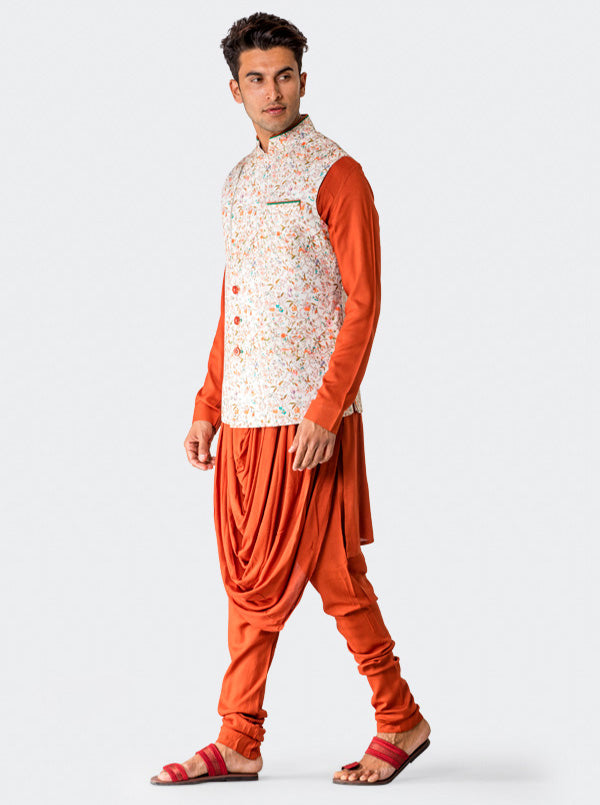 Orange Kurta with Cream Koti