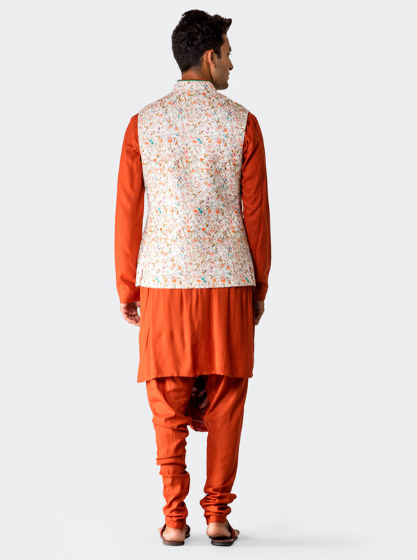 Orange Kurta with Cream Koti