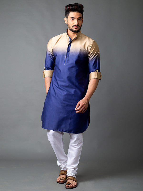 Blue & Khaki Pathani Kurta