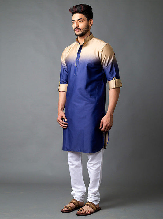 Blue & Khaki Pathani Kurta