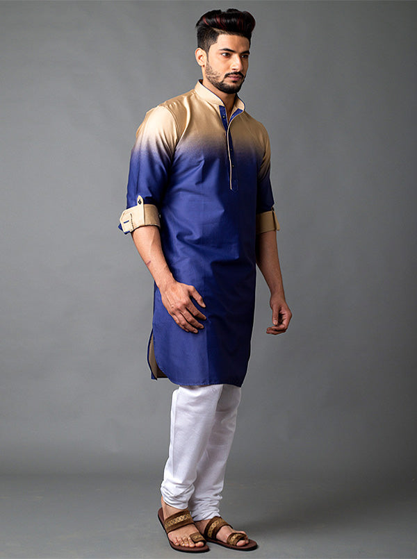 Blue & Khaki Pathani Kurta