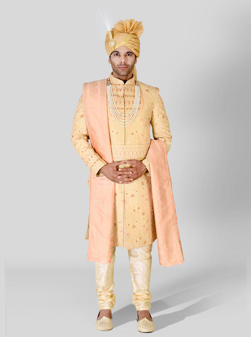 Beige & Golden Sherwani | Azania