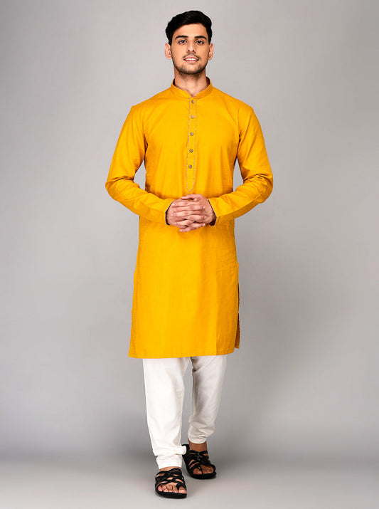 Golden Yellow Solid Kurta | Azania