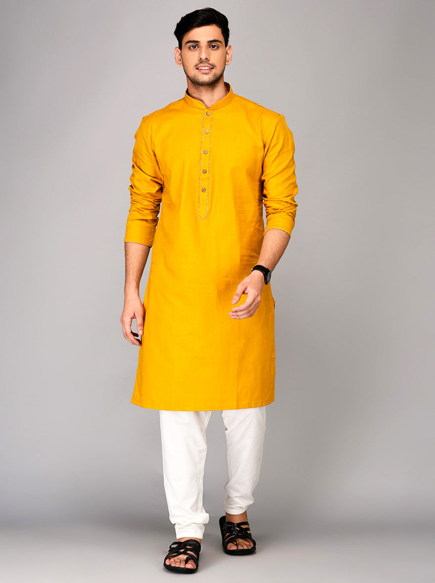 Golden Yellow Solid Kurta | Azania