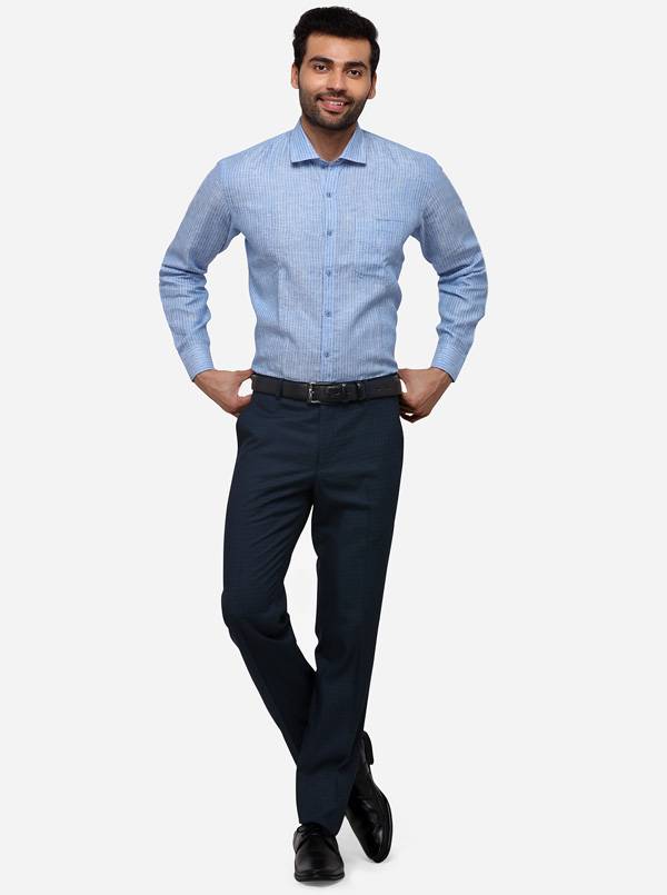 Light Blue Striped Regular Fit Formal Shirt | JadeBlue