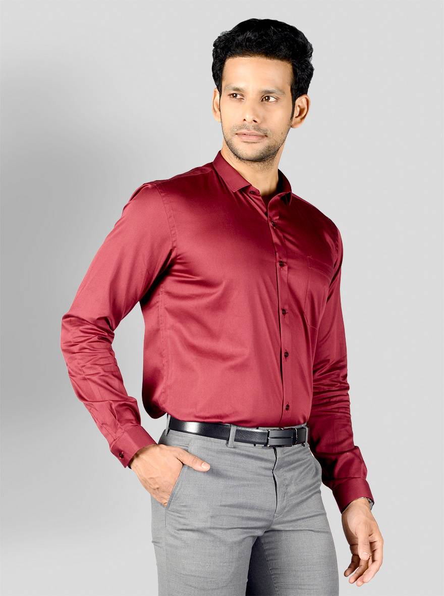 Maroon Solid Slim Fit Party Wear Shirt | Greenfibre