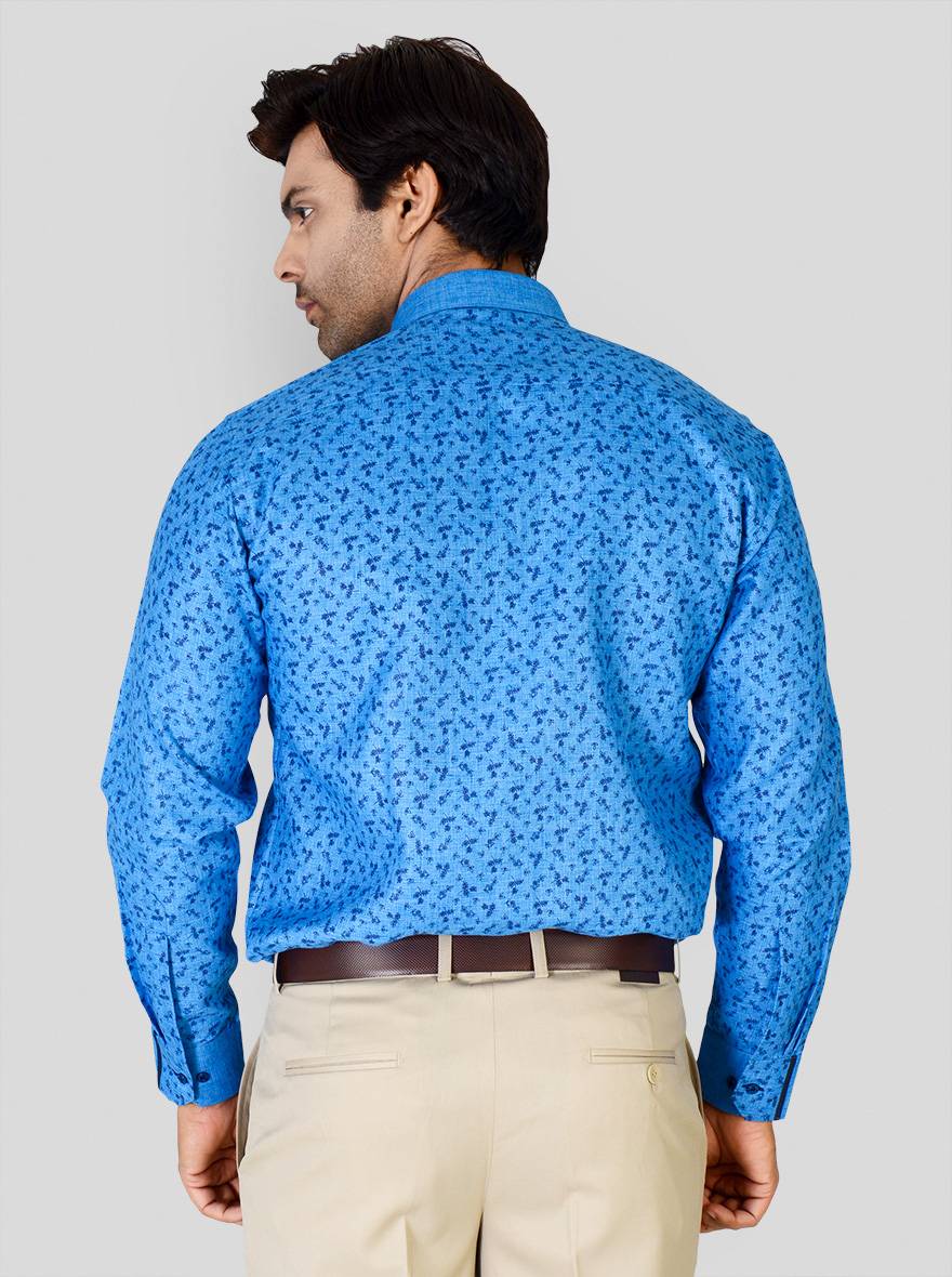 Cobalt Blue Printed Slim Fit Party Wear Shirt | Greenfibre