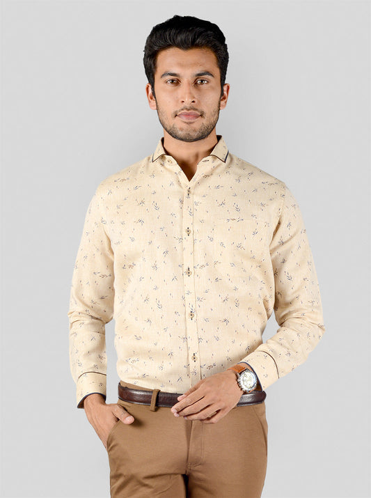 Beige & Brown Printed Slim Fit Party Wear Shirt | Greenfibre