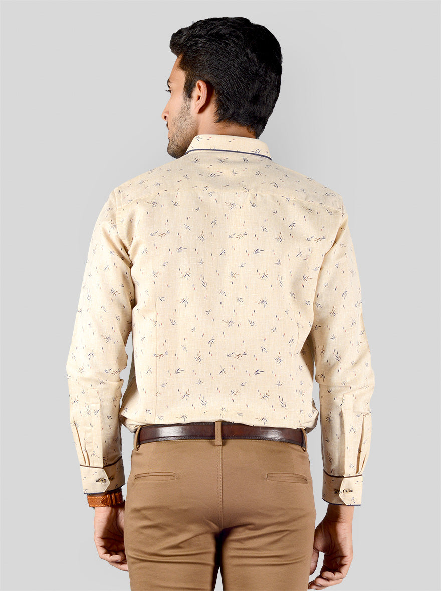 Beige & Brown Printed Slim Fit Party Wear Shirt | Greenfibre