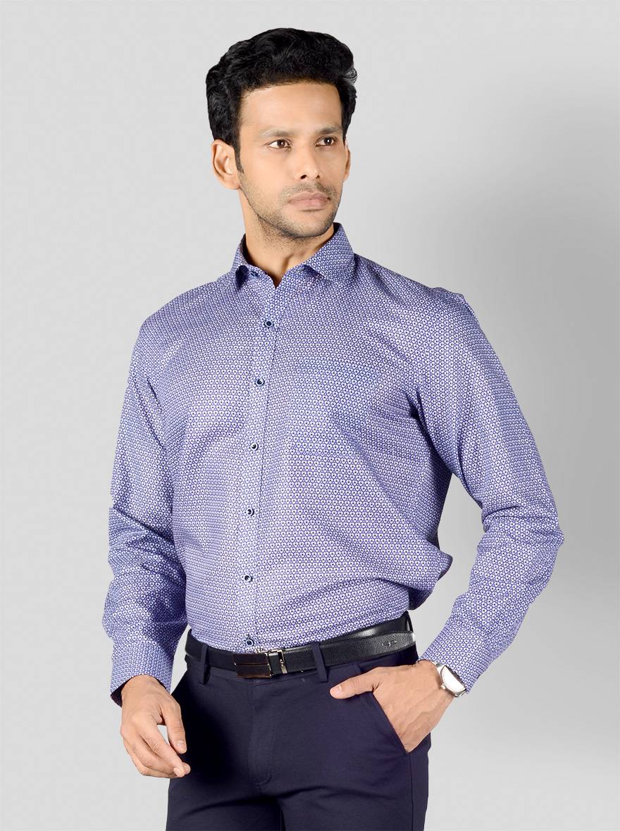 Ultramarine Blue Printed Regular Fit Formal Shirt | JadeBlue