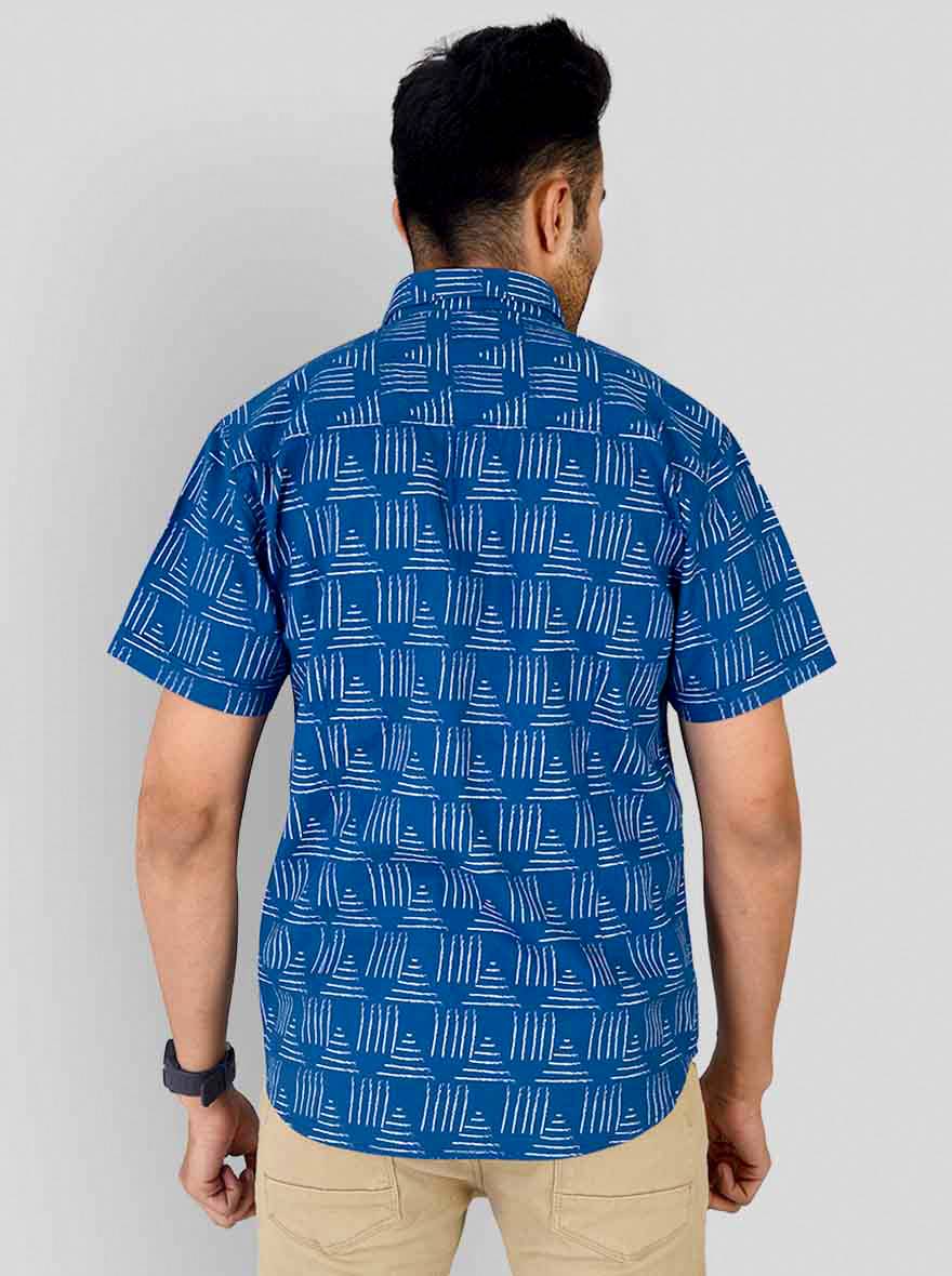 Cobalt Blue Printed Slim Fit Casual Shirt | Greenfibre