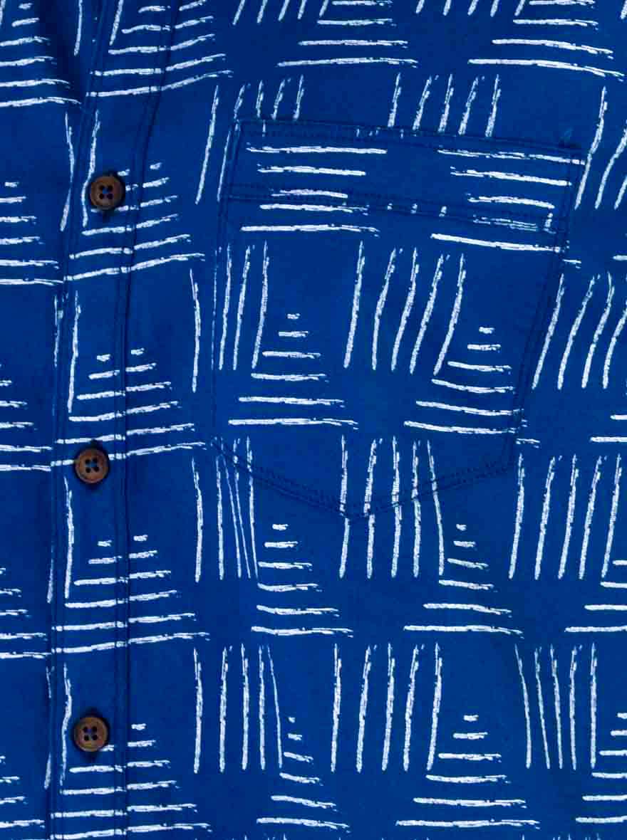 Cobalt Blue Printed Slim Fit Casual Shirt | Greenfibre