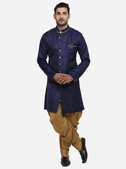 Navy Blue & Golden Semi Indowestern | Azania