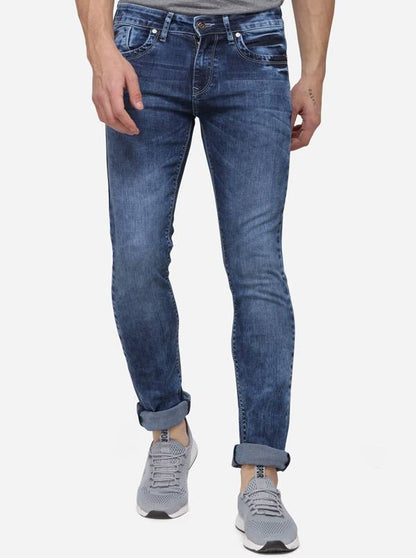 Dark Blue Narrow Fit Solid Jeans | Greenfibre