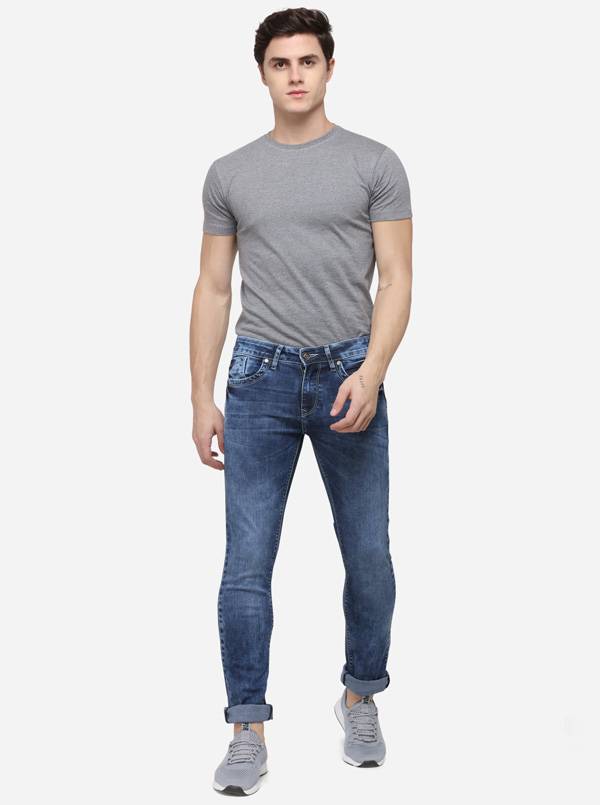 Dark Blue Narrow Fit Solid Jeans | Greenfibre