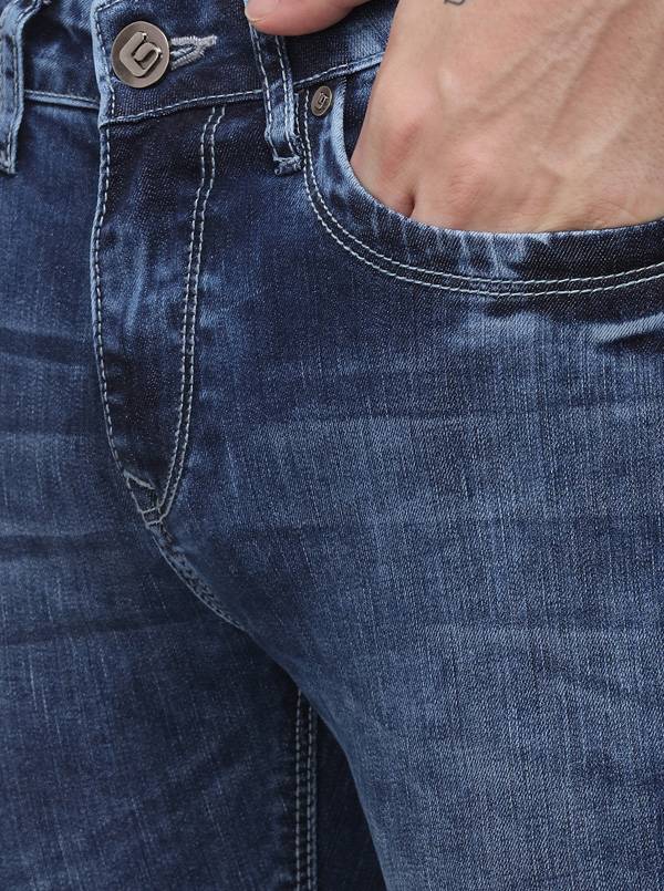 Dark Blue Narrow Fit Solid Jeans | Greenfibre