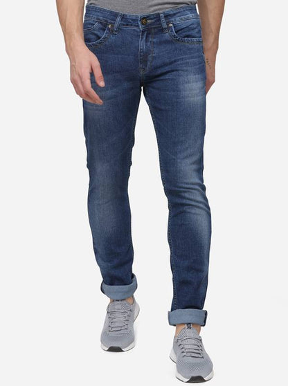Dark Blue Narrow Fit Solid Jeans | Greenfibre